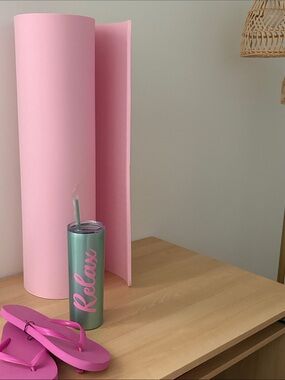 Mint Metallic Tumbler with Pink "Relax" Script